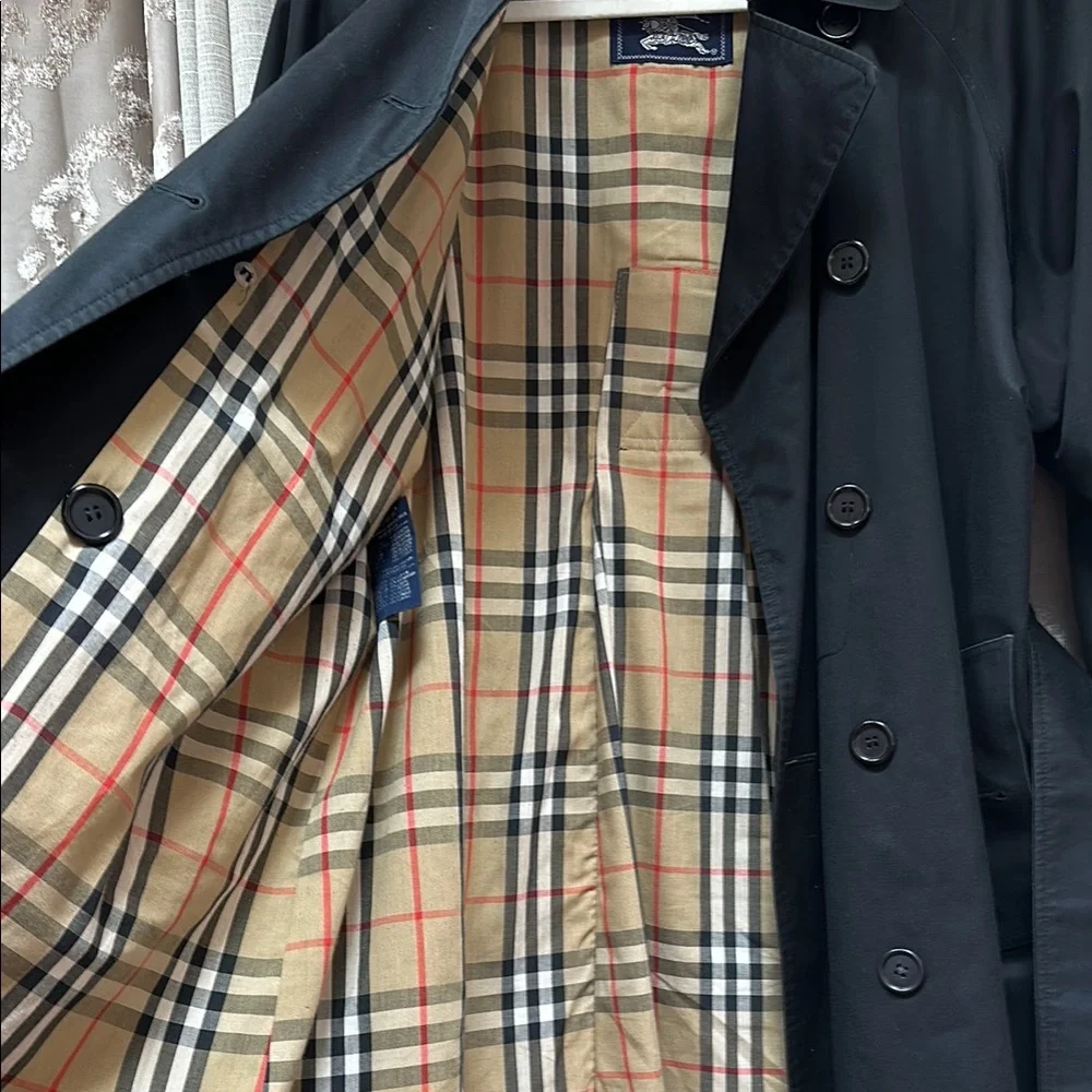 Burberrys Long Vintage Trench Coat Jacket Plaid Lining Black Size 10 X-Long - Picture 5 of 14